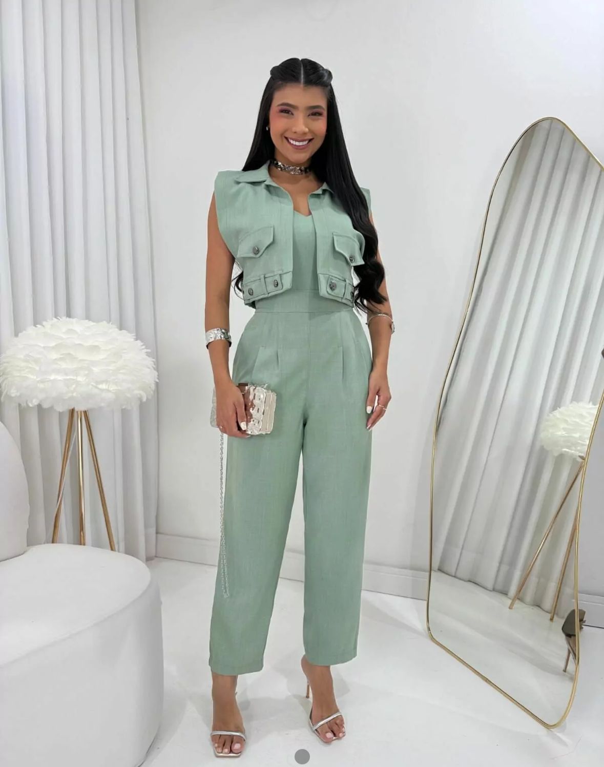 Conjunto Macacão + colete Vitoria alfaiataria feminina