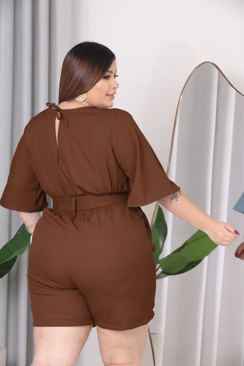 Macacão Manga Curta Verão Plus Size Feminino