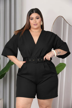 Macacão Manga Curta Verão Plus Size Feminino