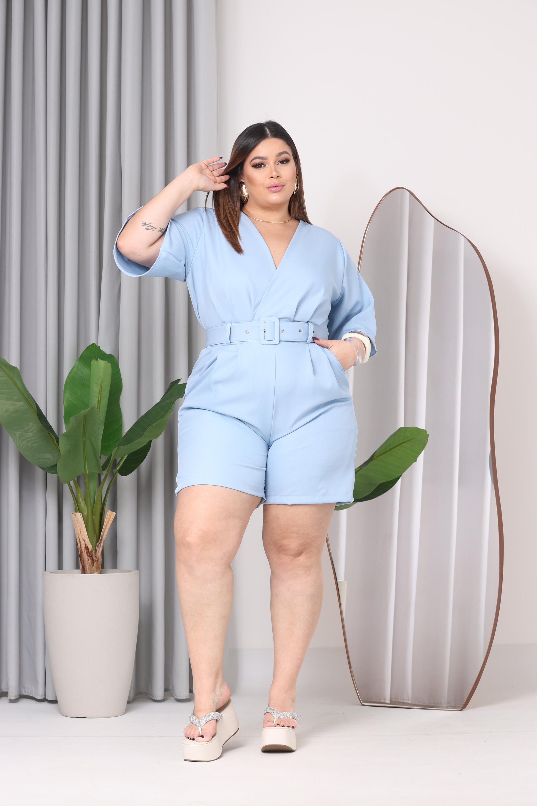Macacão Manga Curta Verão Plus Size Feminino