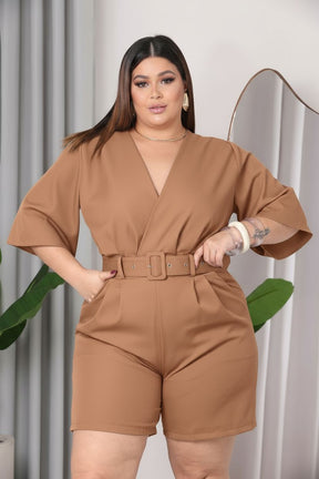 Macacão Manga Curta Verão Plus Size Feminino