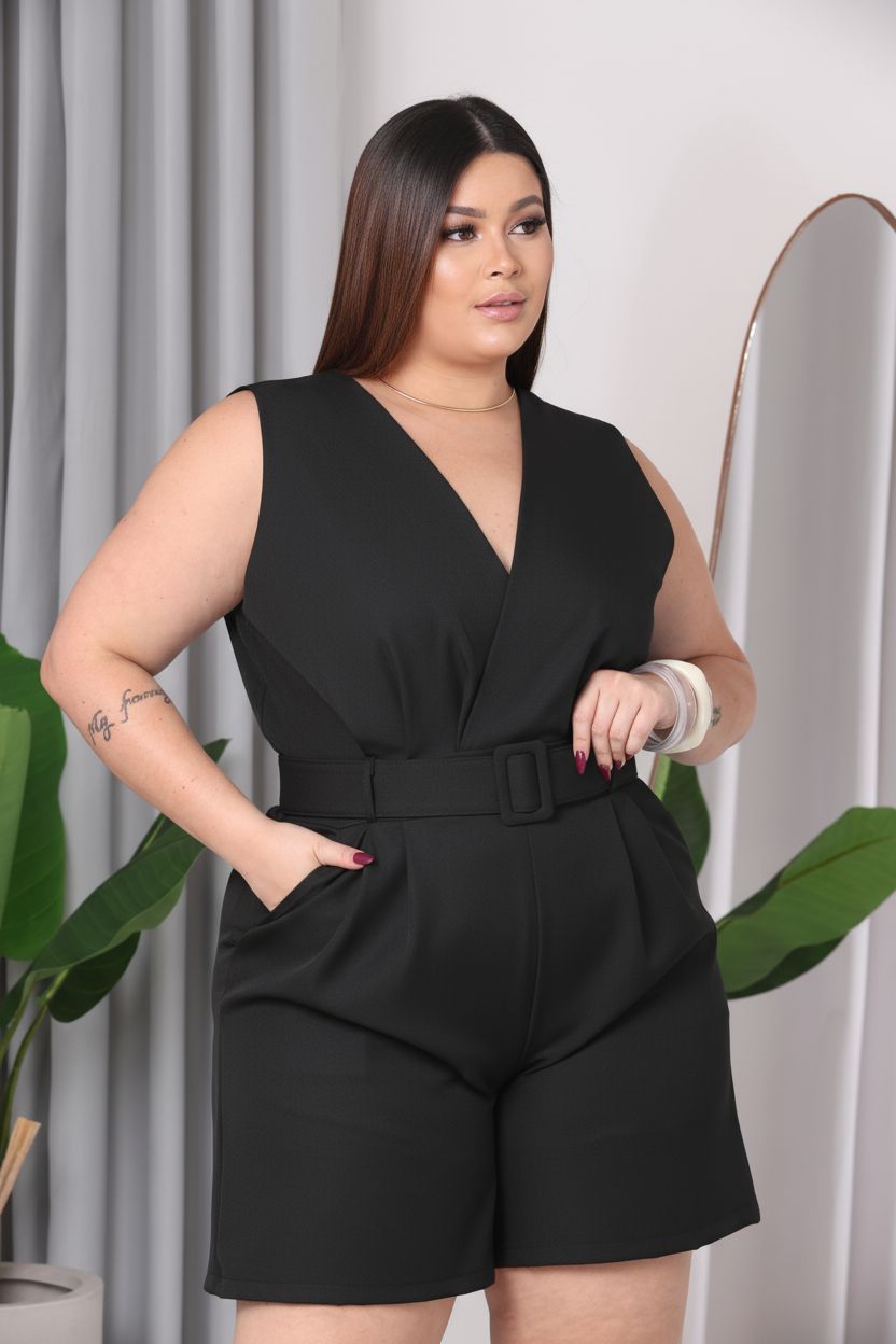 Macacão Regata Verão Plus Size Feminino