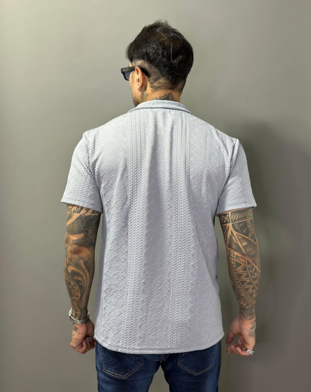 Camiseta texturizada Linho com Botões Masculino
