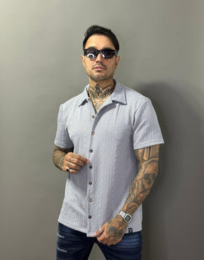 Camiseta texturizada Linho com Botões Masculino