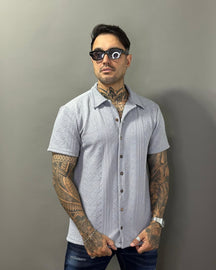 Camiseta texturizada Linho com Botões Masculino
