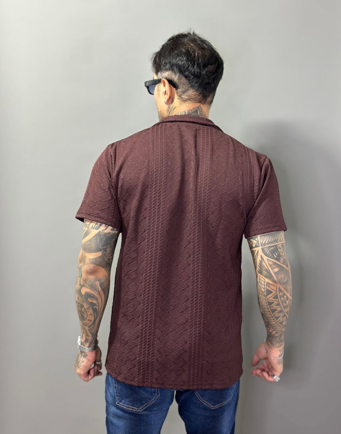 Camiseta texturizada Linho com Botões Masculino