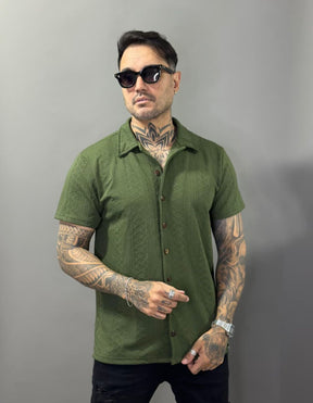 Camiseta texturizada Linho com Botões Masculino