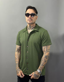 Camiseta texturizada Linho com Botões Masculino